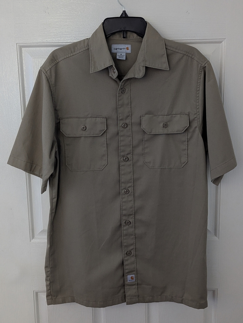 Carhartt Mens Tan Khaki Canvas Short Sleeve Button Down Work Shirt Medium M